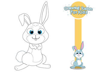 Coloring The Cute Cartoon Rabbit. Educational Game for Kids. Vector Illustration With Cartoon Style Funny Animal