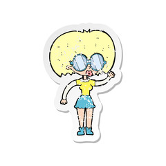 retro distressed sticker of a cartoon woman wearing spectacles