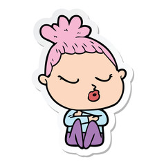 sticker of a cartoon calm woman