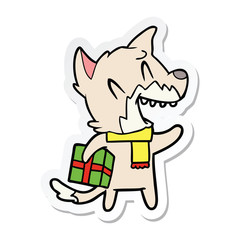 sticker of a laughing christmas fox cartoon