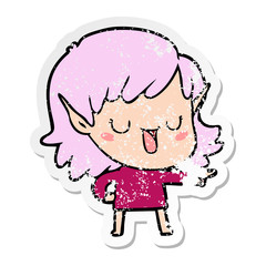 distressed sticker of a cartoon elf girl