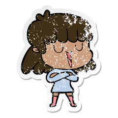 distressed sticker of a cartoon woman