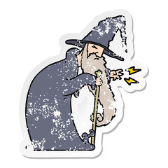 distressed sticker of a cartoon wizard