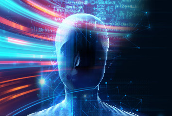 Obraz premium double exposure image of virtual human 3dillustration