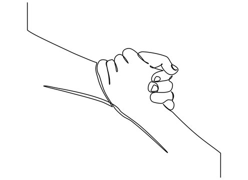 Continuous Line Drawing. Give A Helping Hand. Hold It Tight. Interesting, Helpful. Unity, Salvation