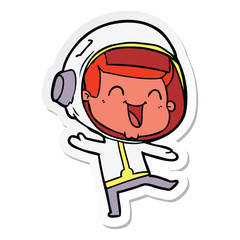 sticker of a happy cartoon astronaut