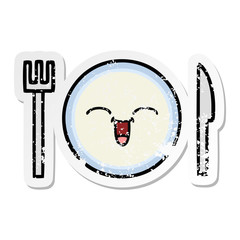 distressed sticker of a cute cartoon dinner plate