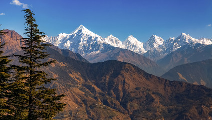 Panchuli Himalaya snow peaks as seen from Munsiyari Uttarakhand India.
