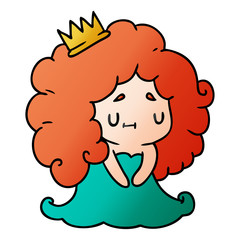 gradient cartoon of a cute kawaii princess girl