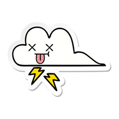 sticker of a cute cartoon thunder cloud