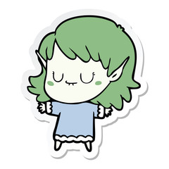 Obraz premium sticker of a happy cartoon elf girl