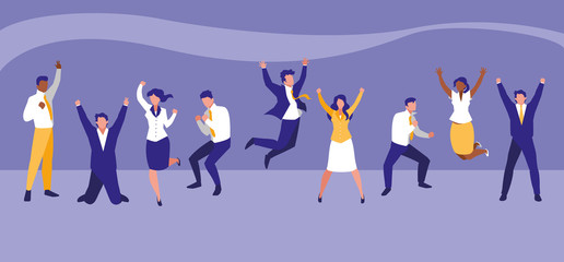 successful business people celebrating characters