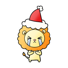 gradient cartoon of a crying lion wearing santa hat