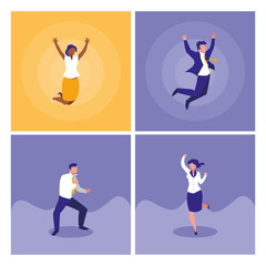 successful business people celebrating characters