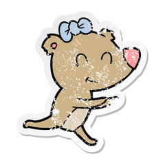 Obraz na płótnie Canvas distressed sticker of a running female bear cartoon