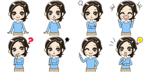 表情豊かな女性のイラストセット