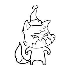 clever line drawing of a fox wearing santa hat