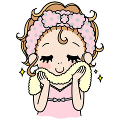 タオルで顔を拭く女性のイラスト