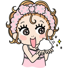 モコモコ泡を手に乗せた女性のイラスト