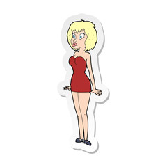 sticker of a cartoon surprised woman in short dress