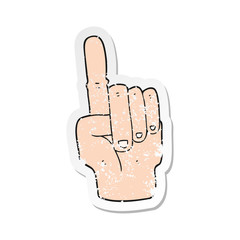 retro distressed sticker of a cartoon pointing hand