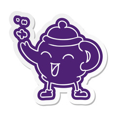 cartoon sticker of a blue tea pot