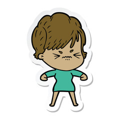 sticker of a cartoon frustrated woman
