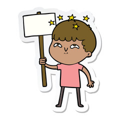sticker of a cartoon amazed boy