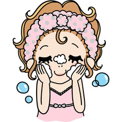 泡洗顔する女性のイラスト