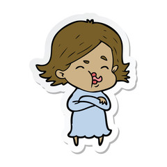 sticker of a cartoon girl pulling face