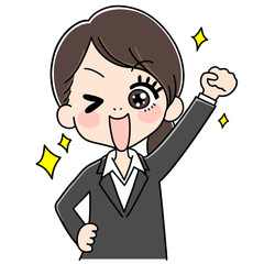 リクルートスーツで頑張る女性のイラスト