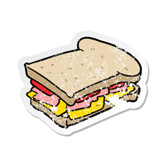 distressed sticker of a cartoon ham sandwich