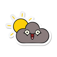sticker of a cute cartoon storm cloud and sun