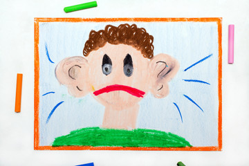 Colorful drawing: Sad boy with big ears