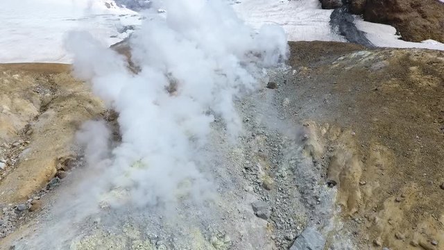 Sulphur fumarole in crater of Mutnovsky volcano, Kamchatka