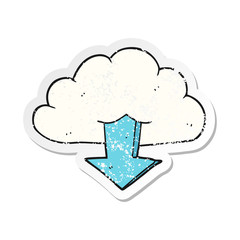 retro distressed sticker of a cartoon download from the cloud
