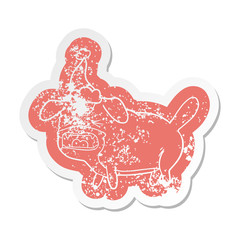cartoon distressed sticker of a dog barking wearing santa hat
