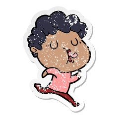 distressed sticker of a cartoon man singing