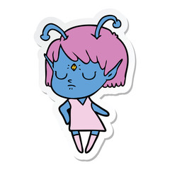 sticker of a cartoon alien girl