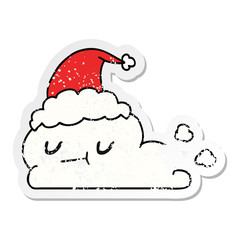 christmas distressed sticker cartoon of kawaii cloud