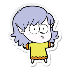 sticker of a cartoon elf girl staring