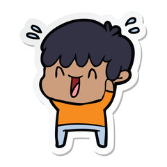 sticker of a cartoon laughing boy