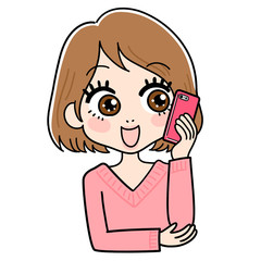 電話をかける女性のイラスト