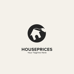 Property home house prices logo with house icon and label tag price inside black round circle