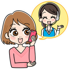 オペレーターと通話する女性のイラスト