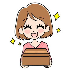 段ボール箱を持つ女性のイラスト