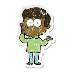 distressed sticker of a cartoon happy man