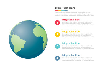 earth planet infographics template with 4 points of free space text description - vector illustration