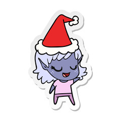 happy sticker cartoon of a elf girl wearing santa hat