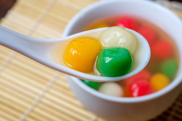Tang Yuan or traditional chinese sweet rice ball made from glutinous rice with sweet soup